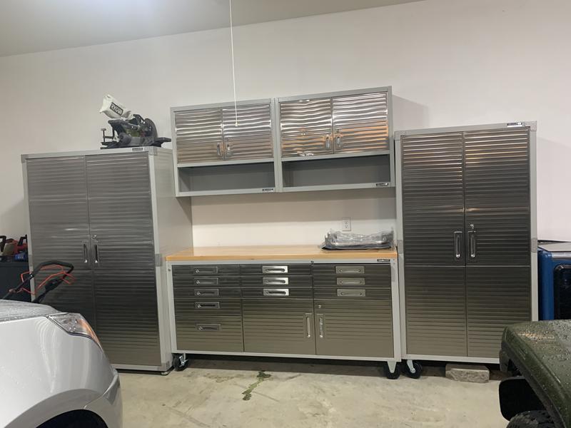 Seville Classics UltraHD 8-Piece Steel Garage Cabinet Storage Set With Height  Adjustable Workbench, 14 Feet Wide - Sam's Club