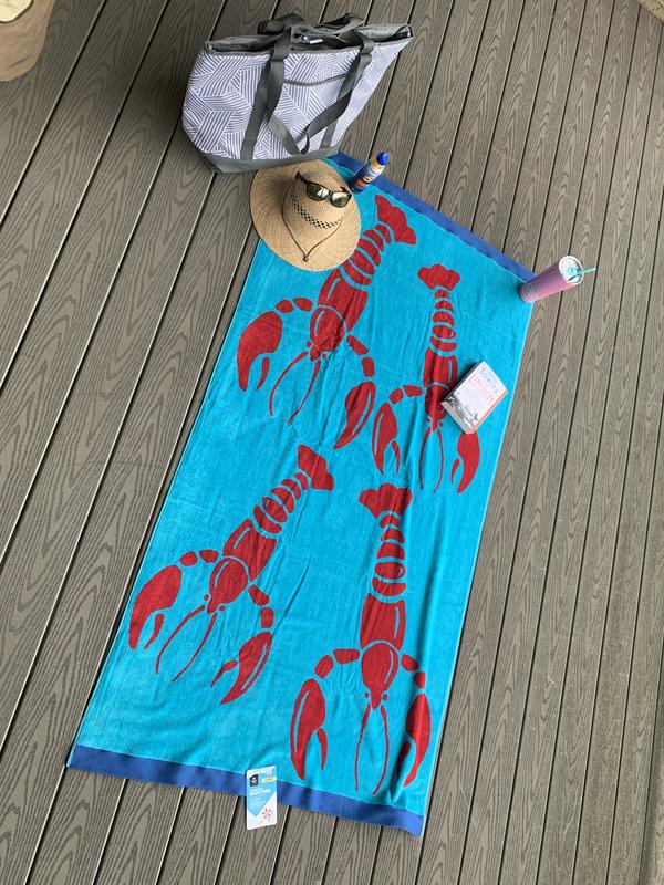 2) LOBSTER BEACH TOWELS, 6ft. Long, Designer Quality, Thick, Soft