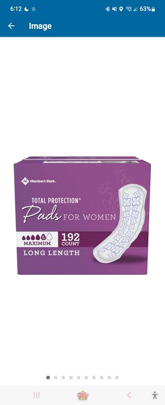 Member's Mark Total Protection Pads for Women, Maximum Long Length
