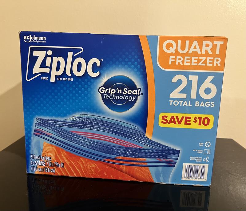 Ziploc Easy-Open Tabs Freezer Quart Bags with New Stay Open Design (216 ct.)