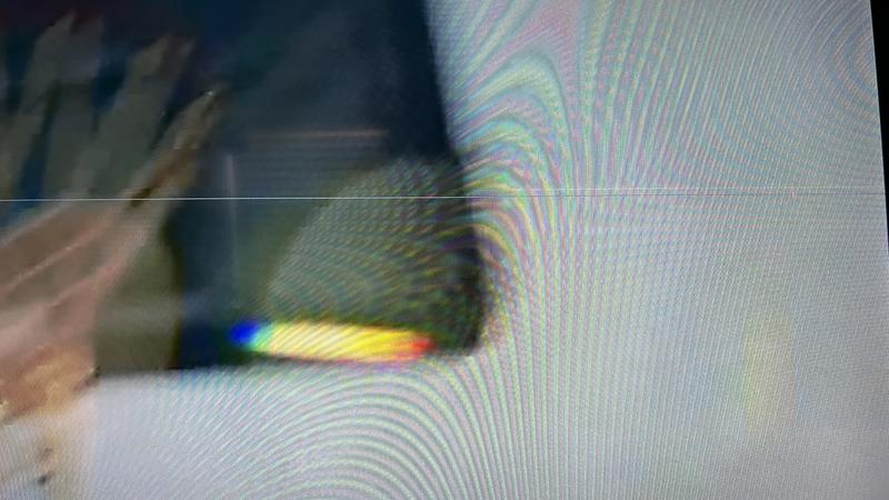2 small horizontal lines that go across the screen w/ small quarter inch vertical sliver overlapping them.