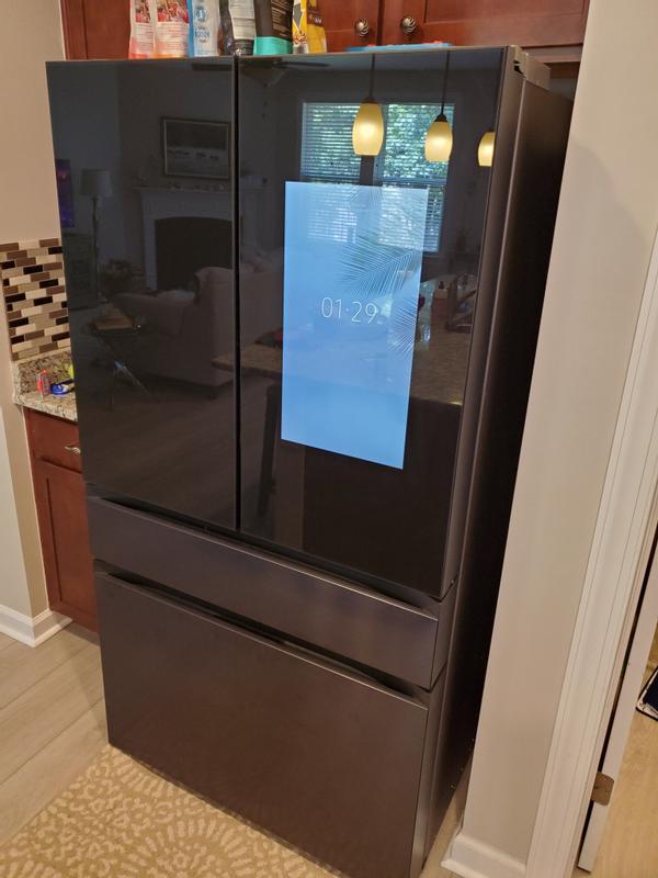 BESPOKE 4-Door French Door Refrigerator (29 Cu. ft.) – with Top Left and Family Hub Panel in Charcoal Glass - and Matte Black Steel Middle and Bottom