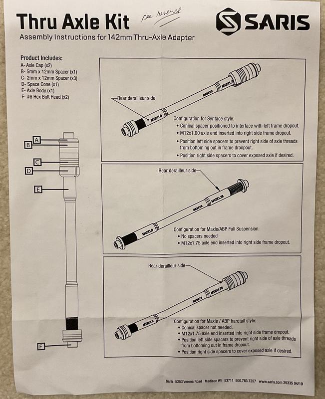 Saris trainer thru axle hot sale adapter