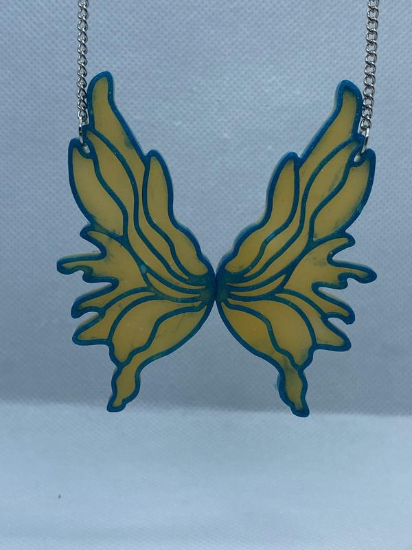 Butterfly Necklace with Translucent Amber liquid clay