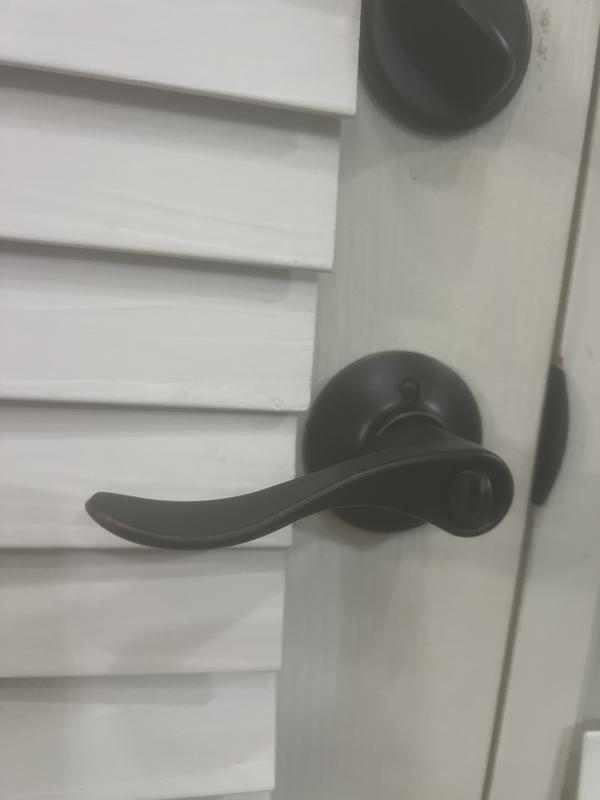 Schlage F40 Acc 716 BRK Brookshire Privacy Lever – Aged Bronze, Push-Button Lock For Bedrooms & Bathrooms, Fits Standard Door Prep, One-Tool Install