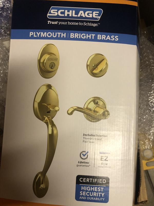 Plymouth Bright Brass Single Cylinder Deadbolt with Flair Knob Door Handleset