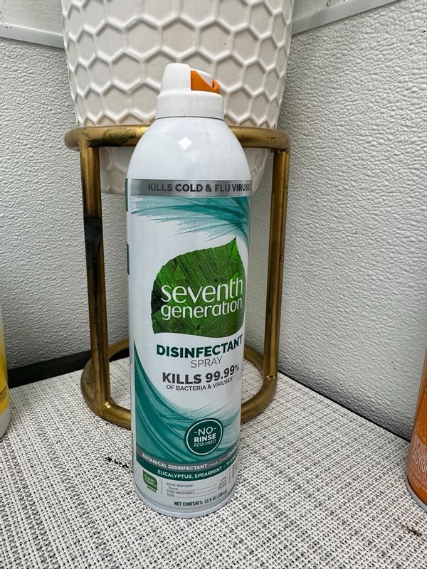 Seventh Generation Disinfectant Cleaner - For Day Care - 13.9 fl oz (0.4 quart) - Eucalyptus Spearmint & Thyme Scent - 8 / Carton - Non-flammable, Rinse-free, Antibacterial, Disinfectant - Clear