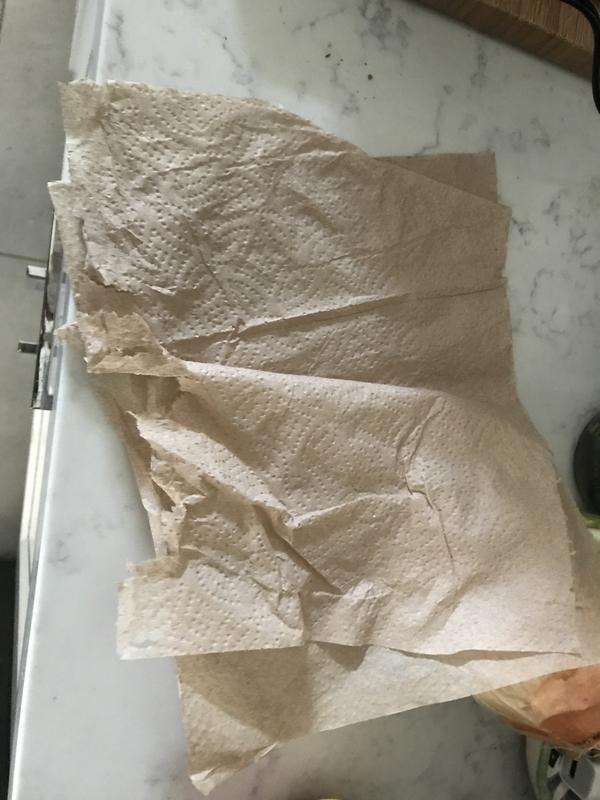 One sheet of the new, poor quality, paper towels