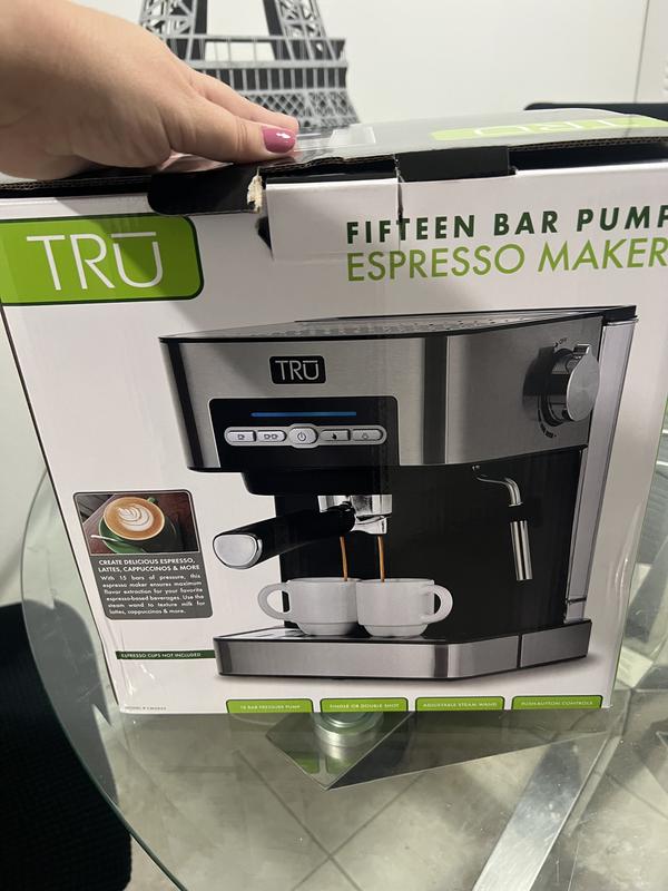 TRU 15-Bar Semi-Automatic All-In-One Espresso Maker with Grinder and  Frother, Stainless Steel CM-7301