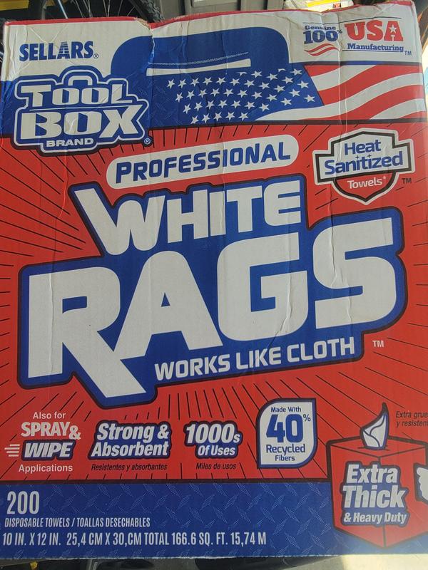 ToolBox Brand Professional White Shop Rags, 1 Box (200 Sheets per Box)