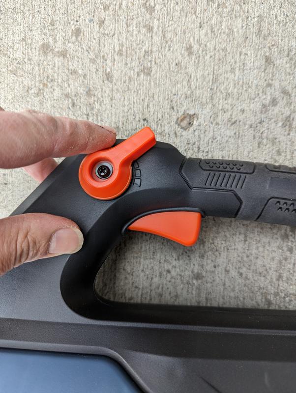 You can use the trigger or lock it on with the lever