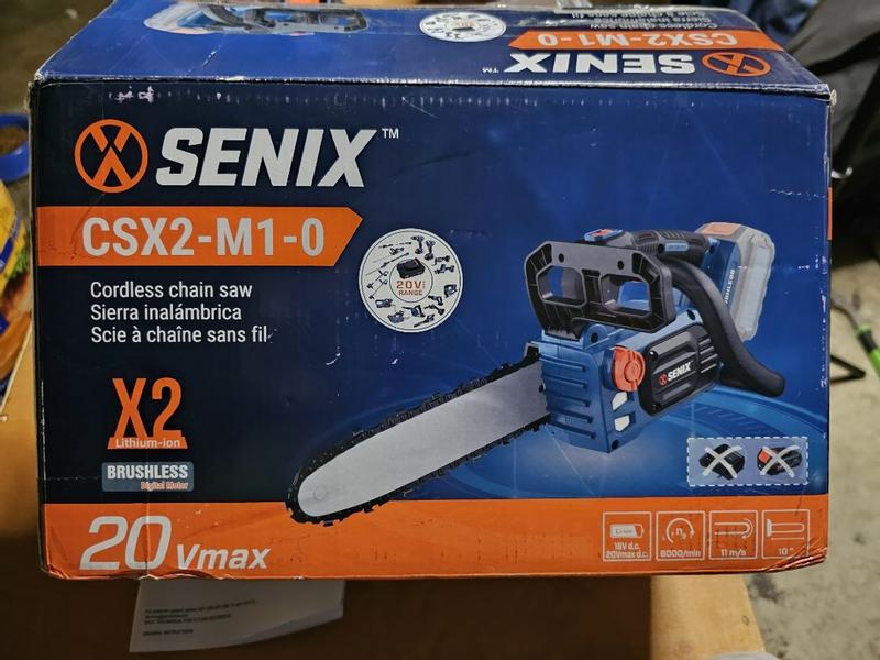 Senix 20 Volt MAX* 10-Inch Cordless Brushless Top Handle Chainsaw (Battery and Charger Included), Csx2-m1, Blue