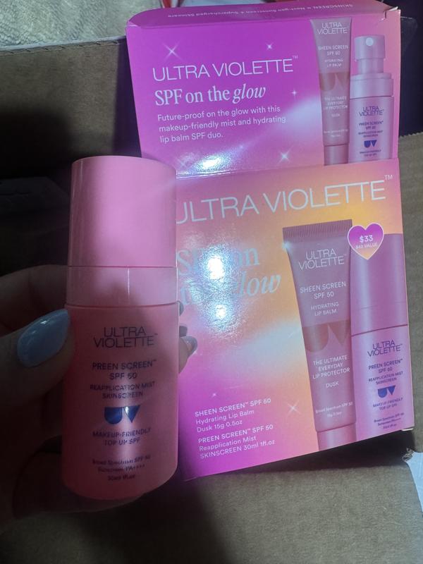 Ultra violette 非売品ポーチ付き日焼け止めリップバームセット SPF on the Glow Set with Preen Screen SPF 50 Mist & Sheen Screen