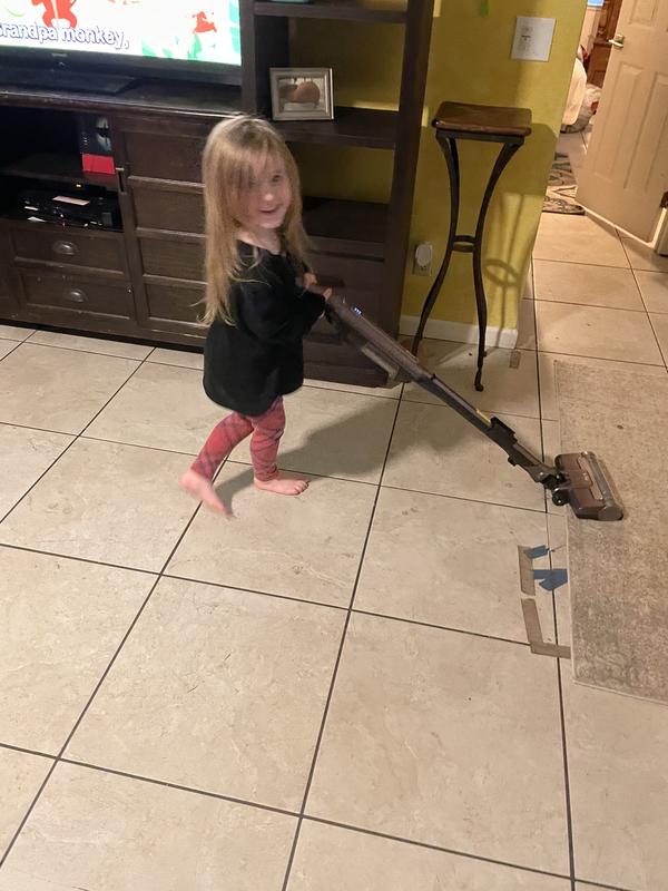 My 4 year old doing her new favorite chore! Thanks Shark!!