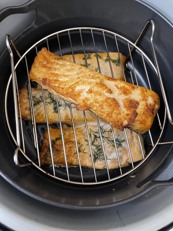 Easy salmon, perfectly crisp skin and crust, but still tender and moist.