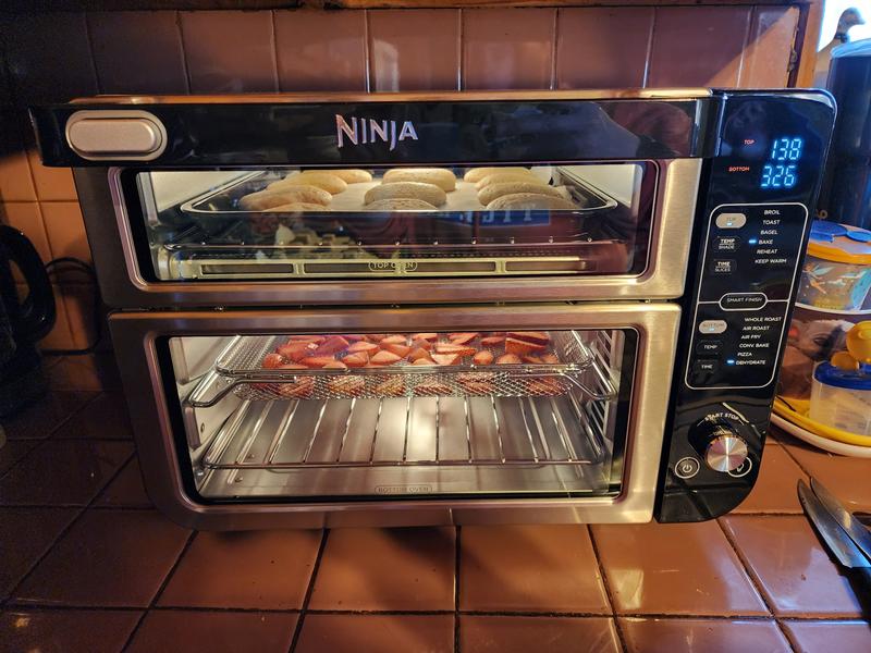 NinjaFoodi SMART 12 in 1 Double Oven with FlexDoor full salmon dinner and  dessert 