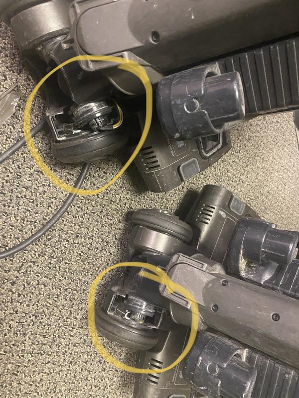 Two floor nozzles both broken in the same spot.