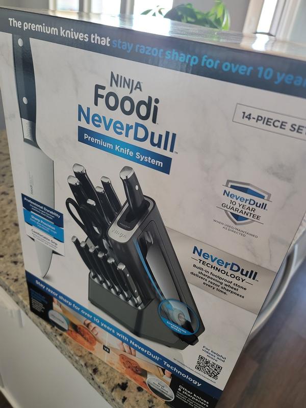 Ninja K32014 Foodi NeverDull Premium Knife System, 14 Piece Knife Block Set  with Built-in Sharpener, German Stainless Steel Knives, Black
