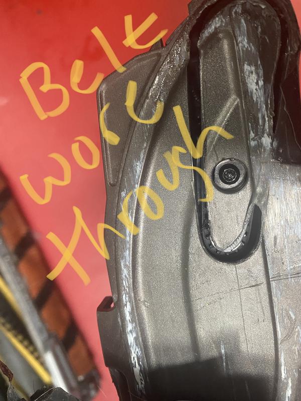 Side cover where previous belt wore through and had to be replaced. Can't get belt from Shark. Had to order straight from China by matching some part numbers.