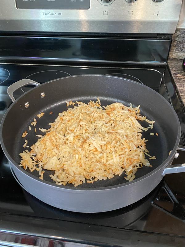 Ninja Neverstick 5-Quart Saute Pan used to cook hash browns