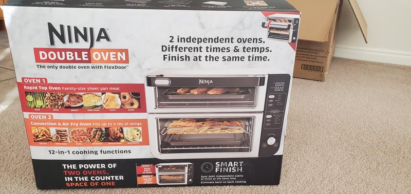 NinjaFoodi SMART 12 in 1 Double Oven with FlexDoor full salmon dinner and  dessert 