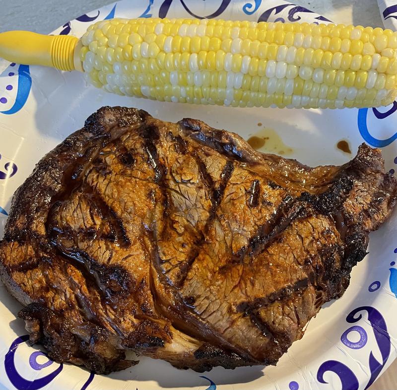 The last steak I fixed. Perfectly juicy and medium rare. The corn was also done at the same time while grilling my steak. I just wrapped it in foil and set it on the grill as my steak cooked.