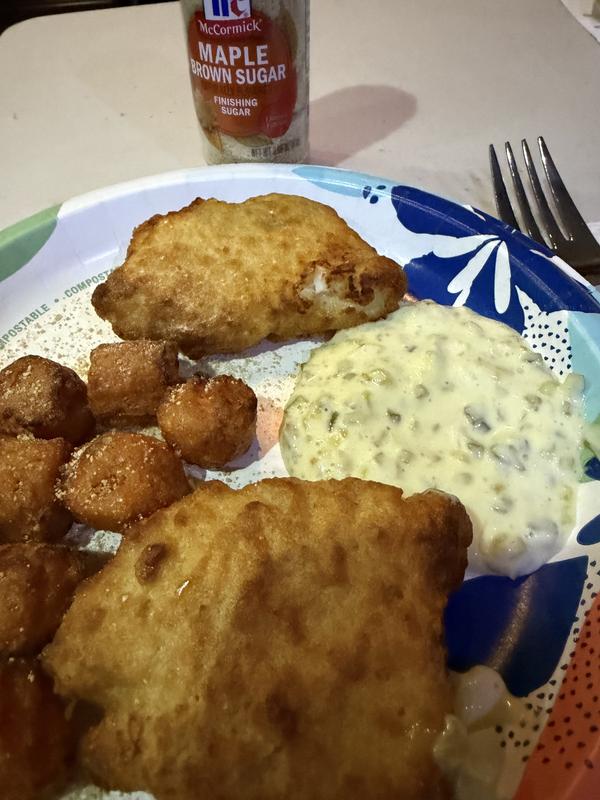 Cod, sweet potatoes & tarter sauce