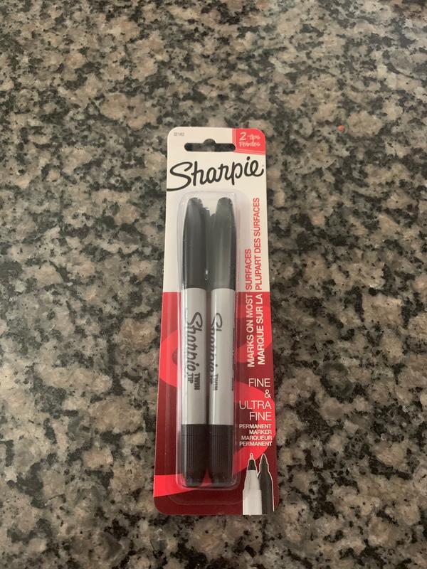 Sharpie Twin Tip Permanent Markers, Fine and Ultra Fine, Black, 12 Count