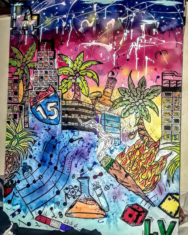 LA --> LV (neon yellow used on the dice & neon blue used in the background)