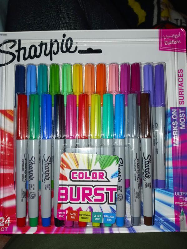 SHARPIE Color Burst Permanent Markers, Fine Point, Assorted Colors, 24 Count