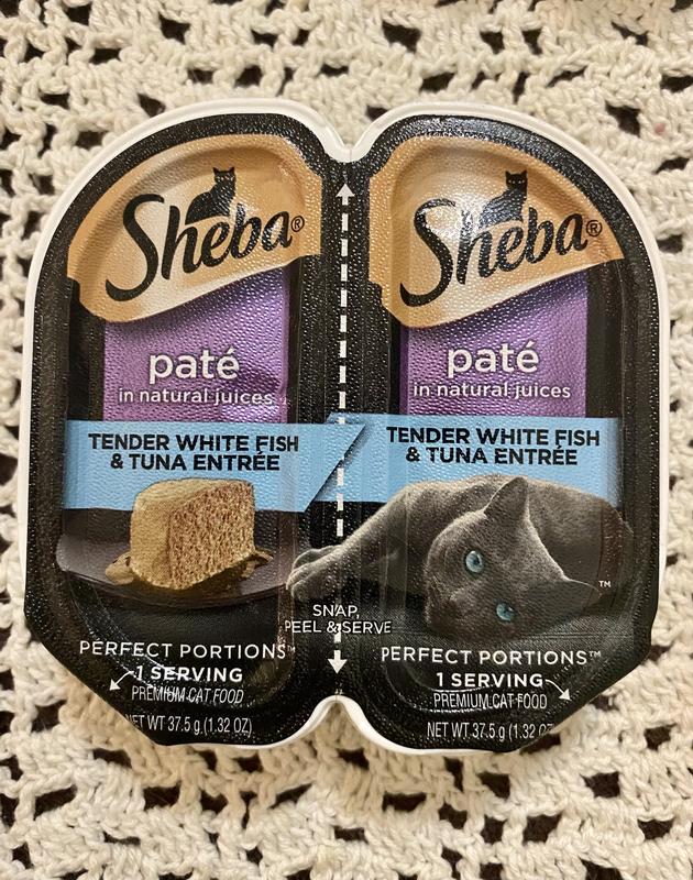 SHEBA Wet Cat Food Pate Variety Pack Signature Seafood Delicate Salmon and Tender Whitefish Tuna Entrees 24 2.6 oz. PERFECT PORTIONS Twin Pack