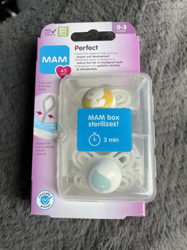  MAM Perfect Baby Pacifier, Patented Nipple, Developed with  Pediatric Dentists & Orthodontists, Unisex, 0-3 (Pack of 2) : Baby
