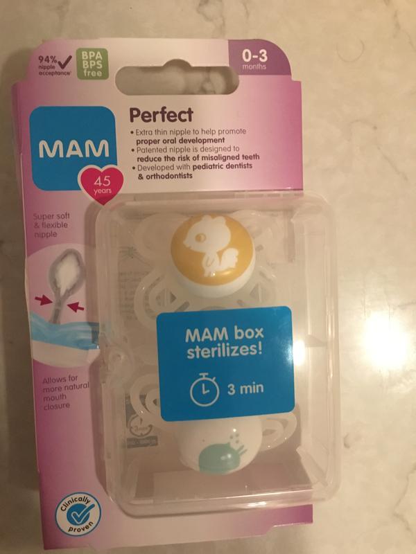 MAM Perfect Night Baby Pacifier, Patented Nipple, Glows in the Dark, 2  Pack, 16+ Months, Pink,2 Count (Pack of 1)