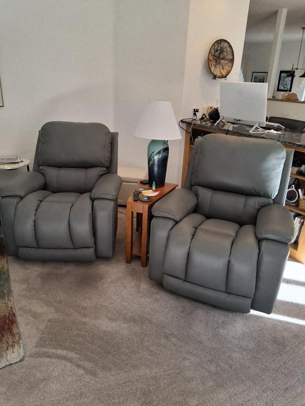 La-Z-Boy Greyson Blue Gray Leather Swivel Rocker Recliner