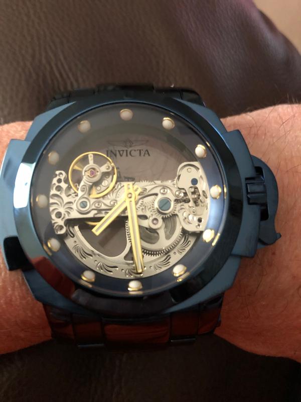 Invicta 54mm Man of War Ghost Blue Label Auto Skeletonized Dial