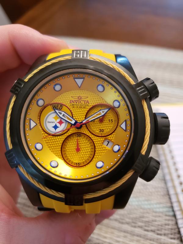 Invicta NFL Pittsburgh Steelers Bolt Yellow Chronograph Silicone Watch 52mm  New