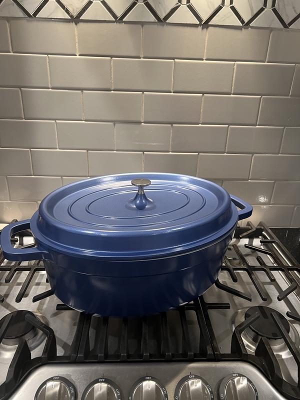 Oster Hawke 4.2 Quart Ceramic Nonstick Aluminum Dutch Oven with Lid in Dark Blue 950121078M