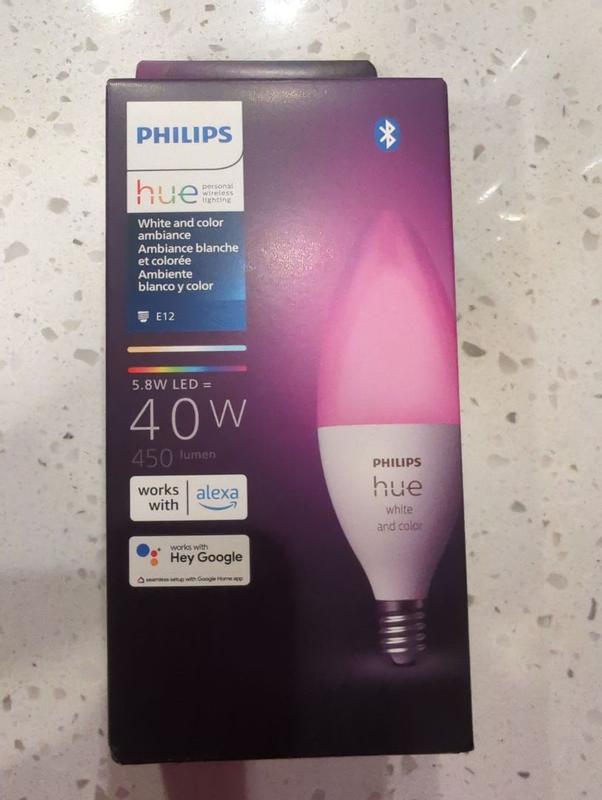 Philips hue white and color ambiance b11 led store 40w equivalent dimmable decorative candle smart wireless light bulb