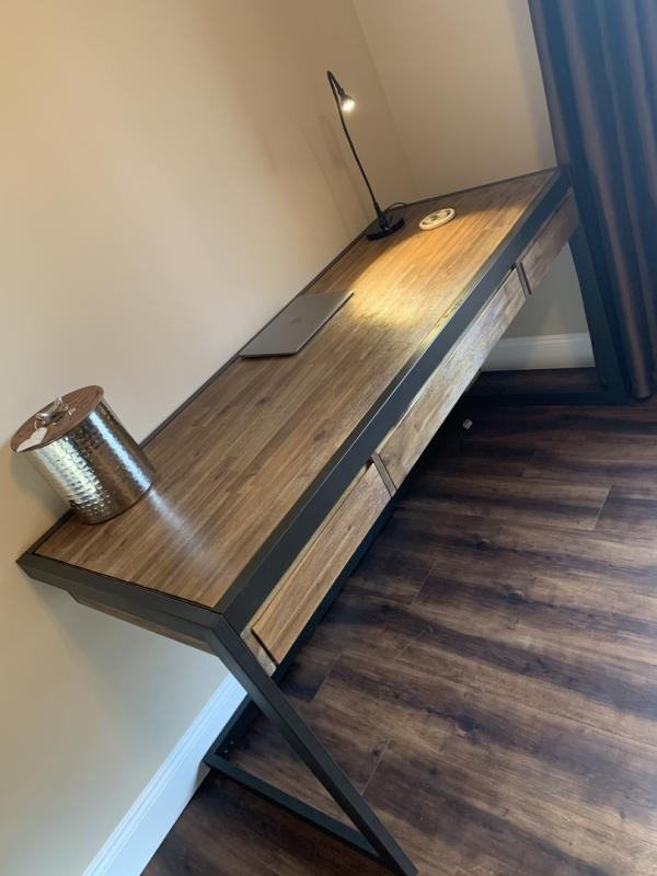 Simpli Home Erina Solid Acacia Wood Desk in Rustic Natural Aged Brown