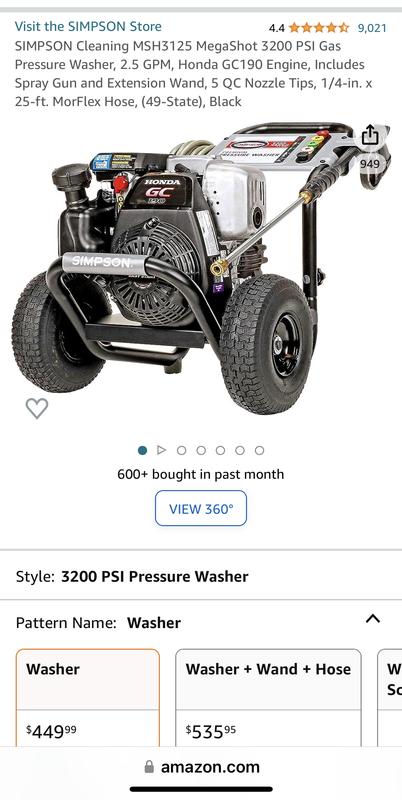 Simpson megashot 3200 psi deals 190cc pressure washer