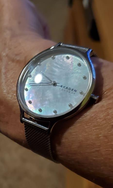 Anita Mother-of-Pearl Silver-Tone Steel Mesh Watch