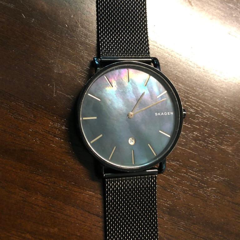 Hagen Slim Mother-of-Pearl Midnight Steel Mesh Watch