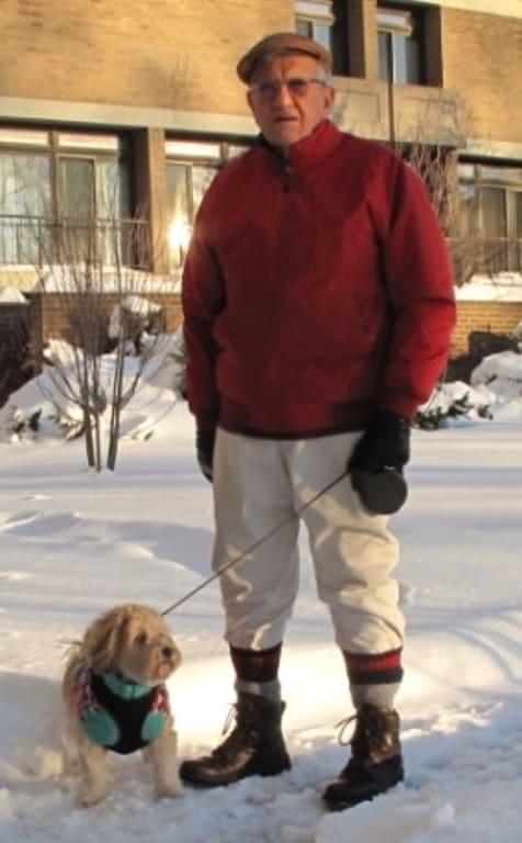 Walkingi n snow w/Priscilla...our dog