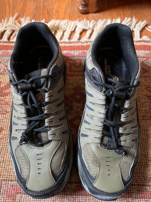 This is my "green" pair (I have black as well) with parachute cord laces and sliding keepers. This works much, much better than traditional laces that too often come untied.