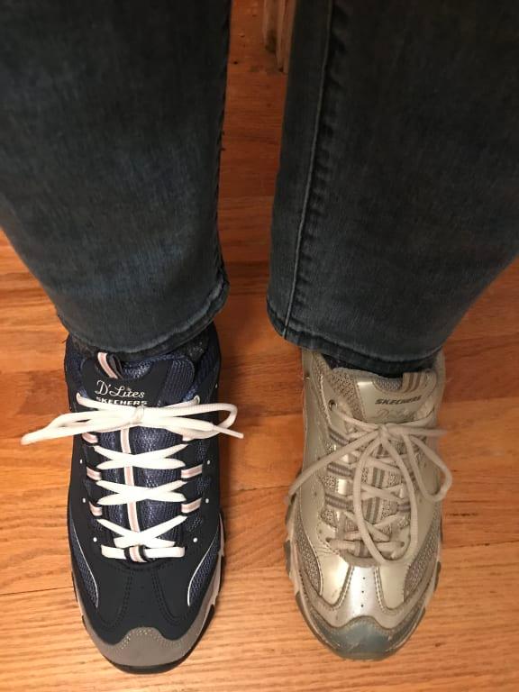 Showing my old pair on 1 foot and the new pair on the other