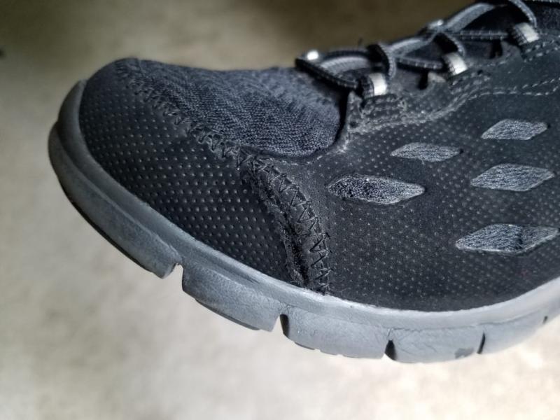 Second pair of shoes wore a hole in a slightly different location, but near the same spot as the previous pair. The other shoe's stitching is coming apart in the same location.