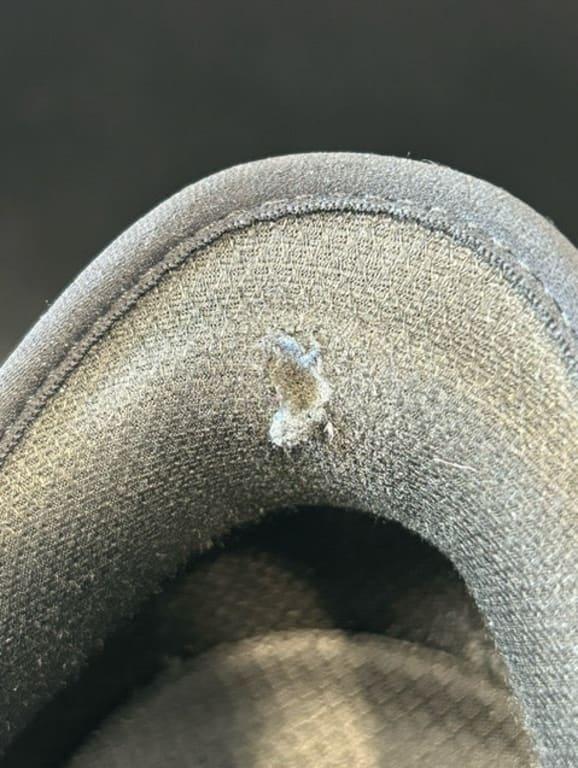 hole starting to form in right shoe.