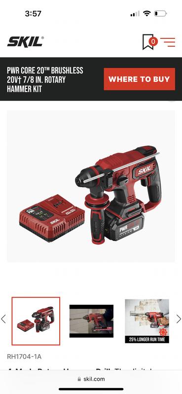 Skil pwrcore 20 brushless deals 20v sds plus rotary hammer