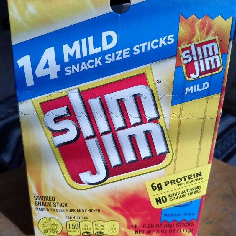Slim Jim Mild Snack Sticks, 0.28 OZ Meat Snacks, 14 Count Box