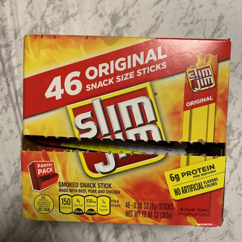 Slim Jim Original Snack Size Stick, 0.28 OZ Meat Snacks, 26 Count Box